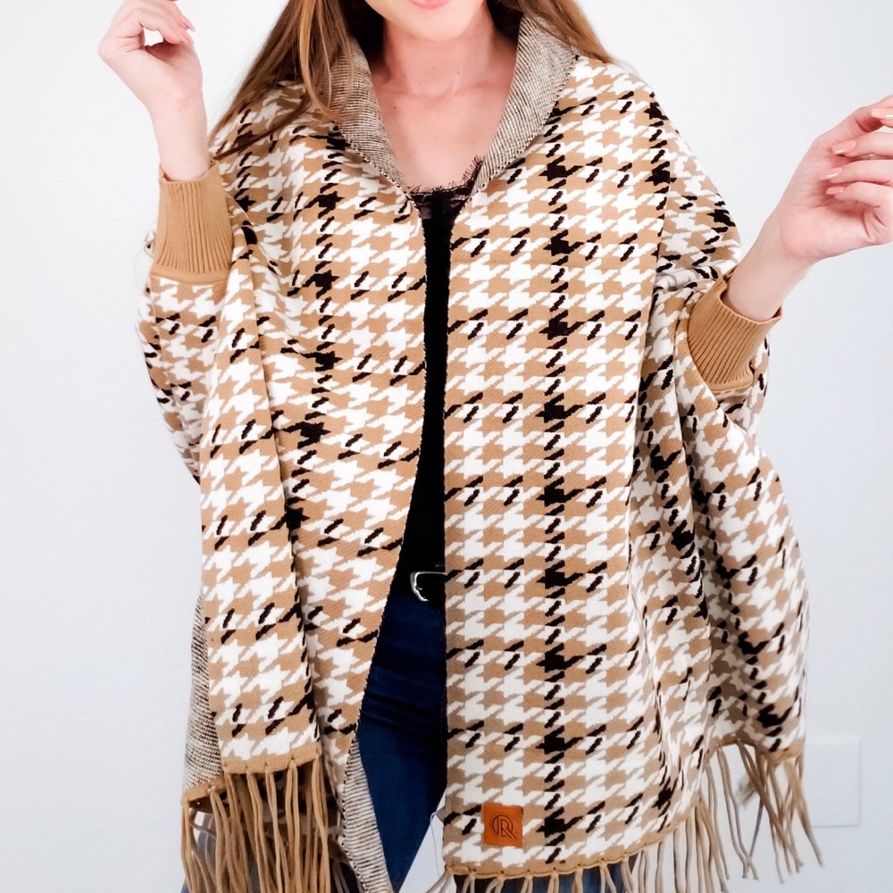 Houndstooth Sweater Shawl Cardigan